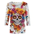 thumbnail image 6 of Xdegoge Dia De Los Muertos Shirt Women Day of The Dead Shirts Mexico Skeleton 3/4 Sleeve Tops Plus Size Mexican Skull Tequila T Shirt Vintage Holiday Party Blouses Tequila Costume Crew Neck Tshirts, 6 of 6