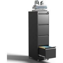 4-Drawer Mobile File Cabinet with Lock and Wheels, Tall Vertical Filing Cabinets Steel Rolling Storage Cabinet for Home Office Legal/Letter/A4 Files, Require Assembly (Black)