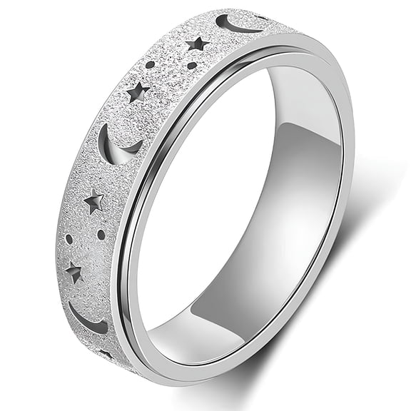 DESIGNICE Titanium Steel Spinner Ring, Fidget Rings for Men, Moon Star Anxiety Fidget Band Men Women
