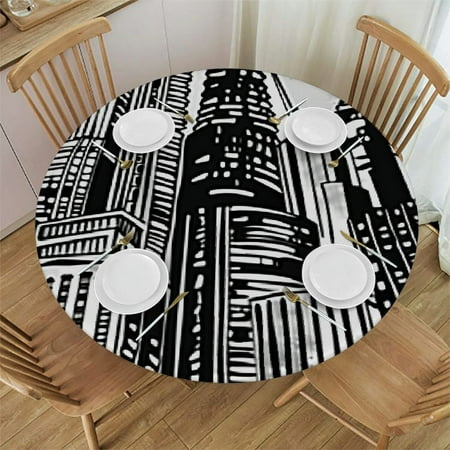 

Tllo0ord Tablecloth Overlay for Round for Kitchen Parties Wedding Indoor Holiday Dining Table Decor Pads Cartoon Doodle Fits Tables 42-46