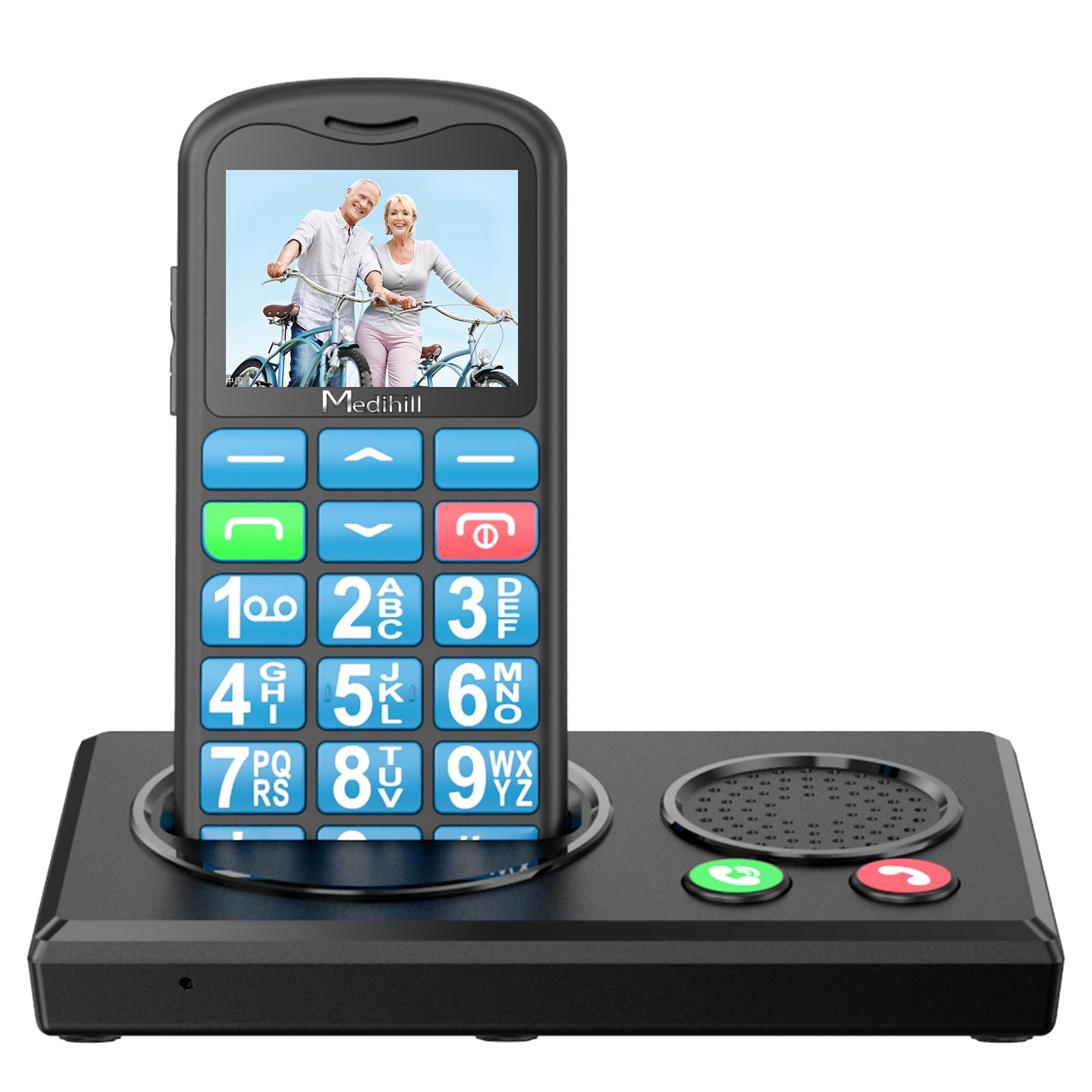 Big Button Mobile Cell Phone SOS for Elderly Senior with Base (Blue) - Medihill