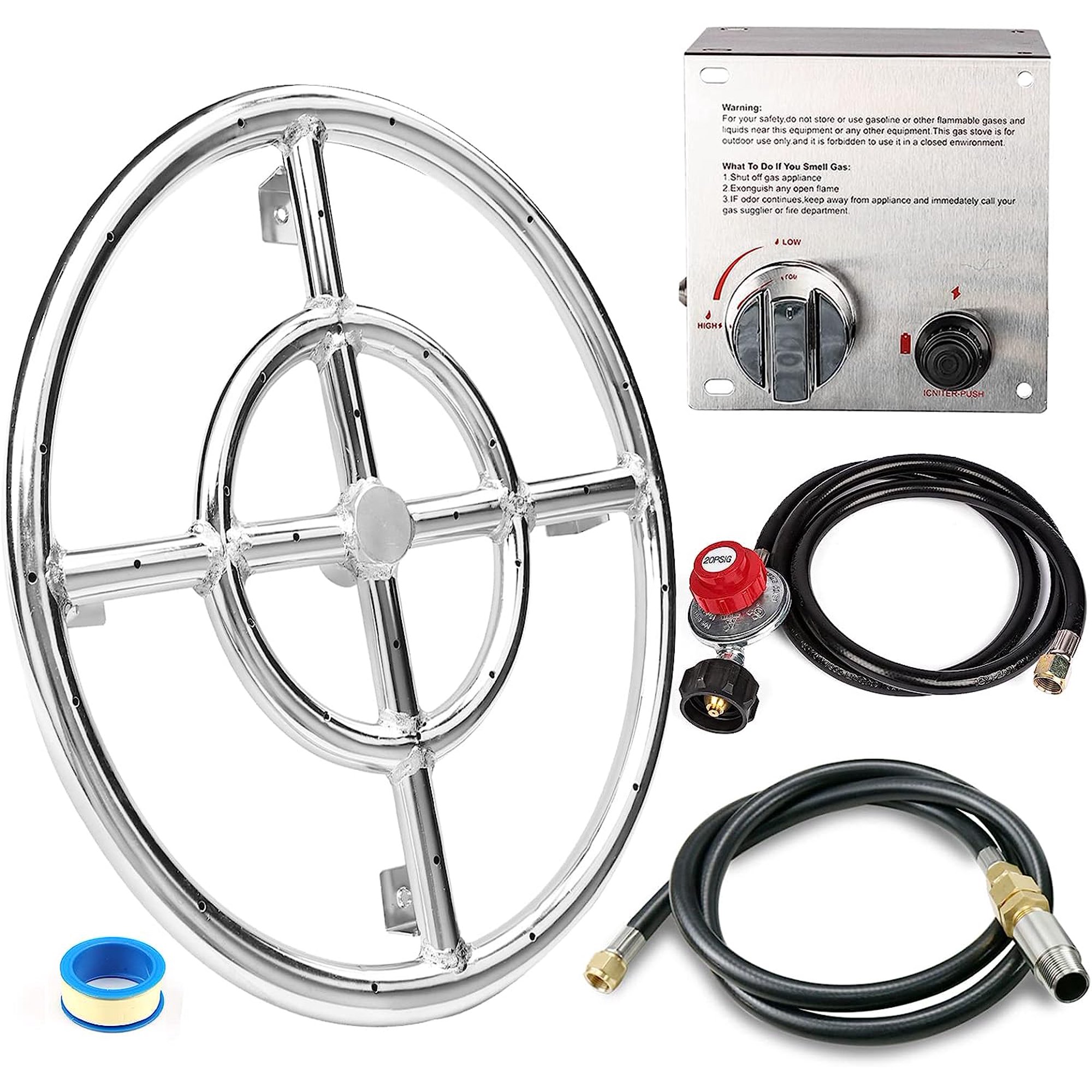 Grisun Fire Pit Burner Ring Kit 12 inch, Propane Fire Pit Kit, Come with Propane  Fire Pit Hose Kit and Upgraded Gas Control Spark Ignition Kit, DIY Round  Gas Fire Pit Kit -