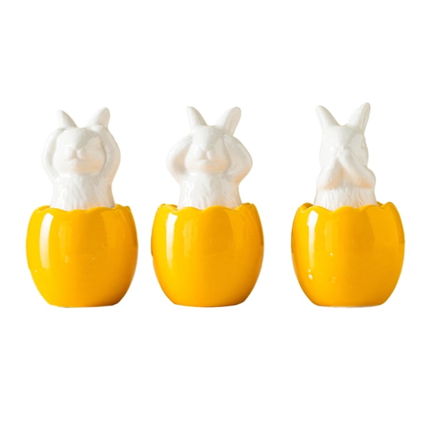 Figura de conejo de Pascua con forma de huevo roto, 3 unidades, estatua de cerámica para decoración de escritorio, para fiestas navideñas