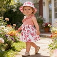 thumbnail image 5 of Gelikeya 0-3T Toddler Girls Summer Floral Dresses with Sun Hat One-Shoulder Ruffle Sleeveless Dress Cute Clothes Z01 Red, 6-9 Months, 5 of 8
