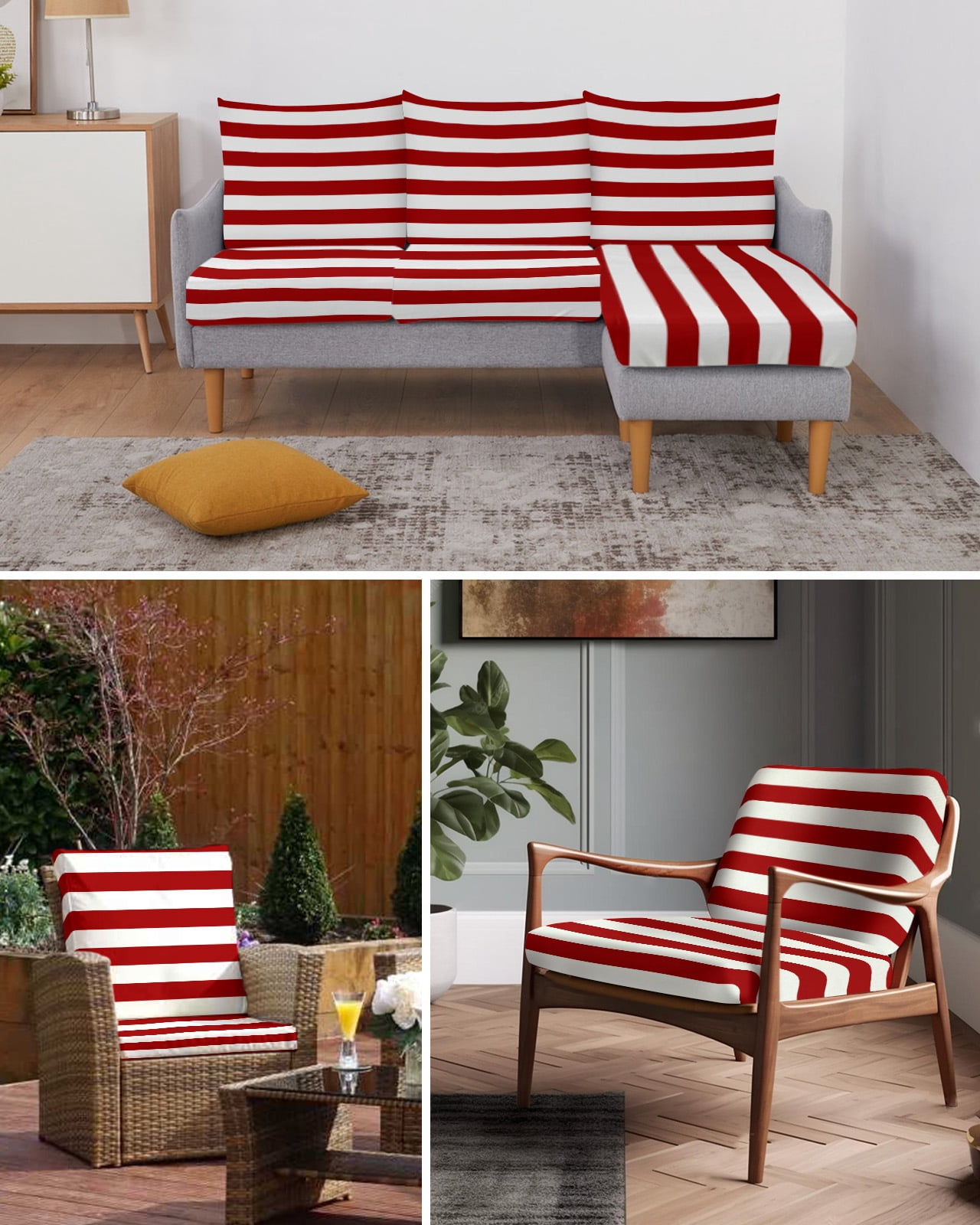 Red Stripes Couch Cushion Covers Stretch, Washable Sofa Seat Covers Individual Seat Cushion Sofa Slipcovers Simple Red White Texture Couch Cover Furniture Protector S-1PCS