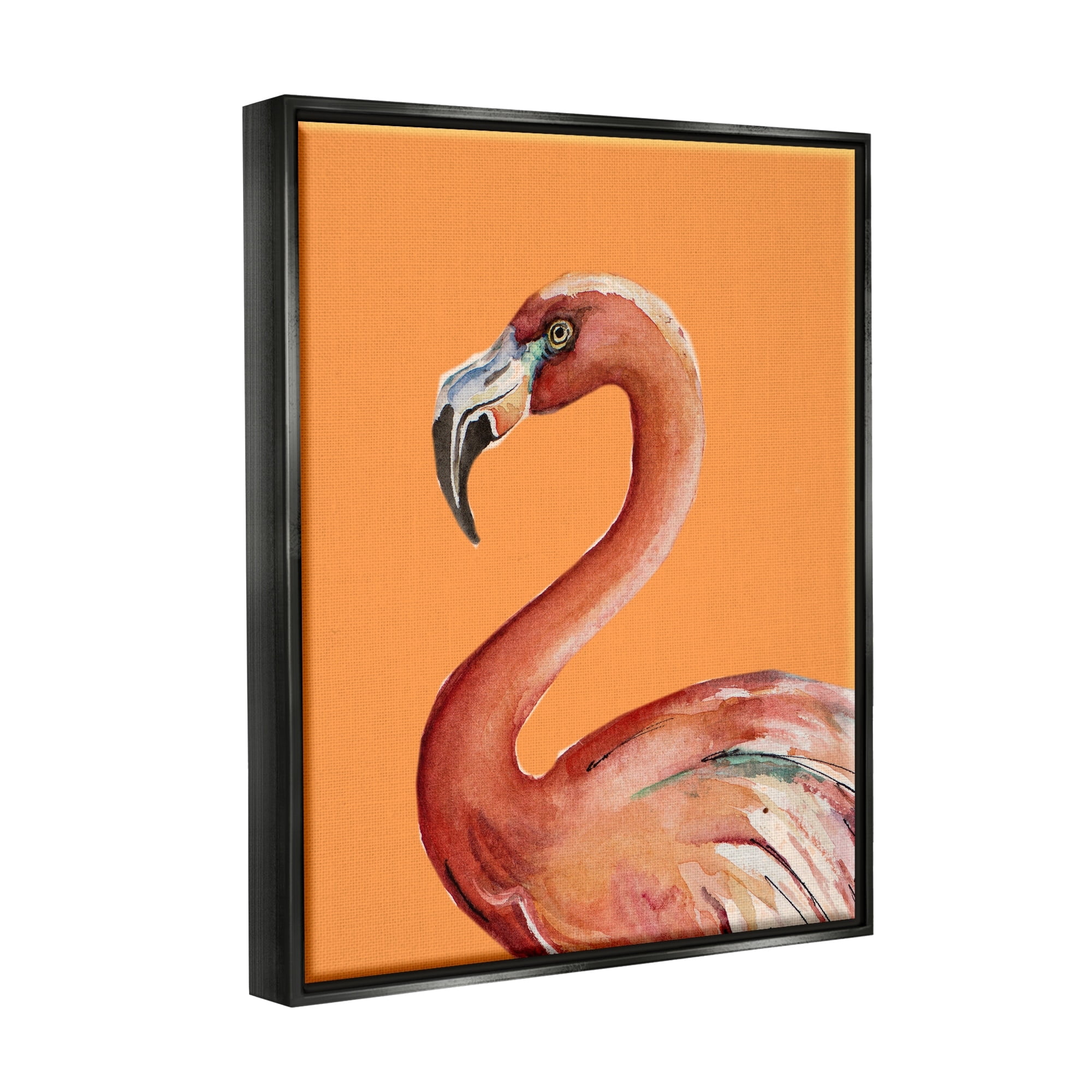 Stupell Industries Tropical Flamingo Bird Portrait Watercolor Detail Graphic Art Luster Gray Floating Framed Canvas Print Wall Art, Design by Patricia Pinto