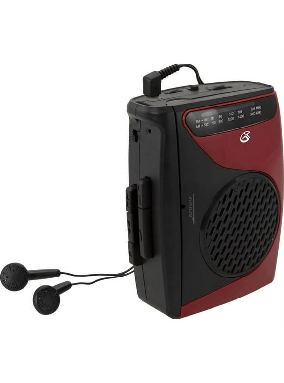 GPX Cassette Player with AM/FM Radio, CAS337B, Black/Red