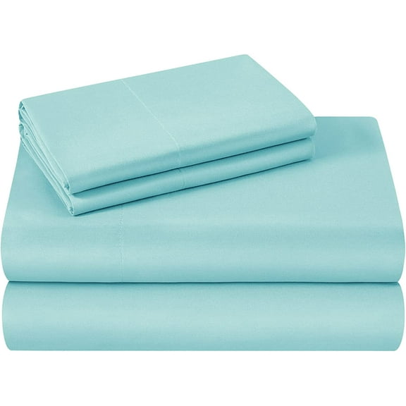 1200 Thread Count 100% Egyptian Cotton 3-Piece Fitted Sheet ( 1 Fitted Sheet + 2 Pillow Covers) 30 Inches Deep Pocket Size Twin Color Aqua Blue Solid