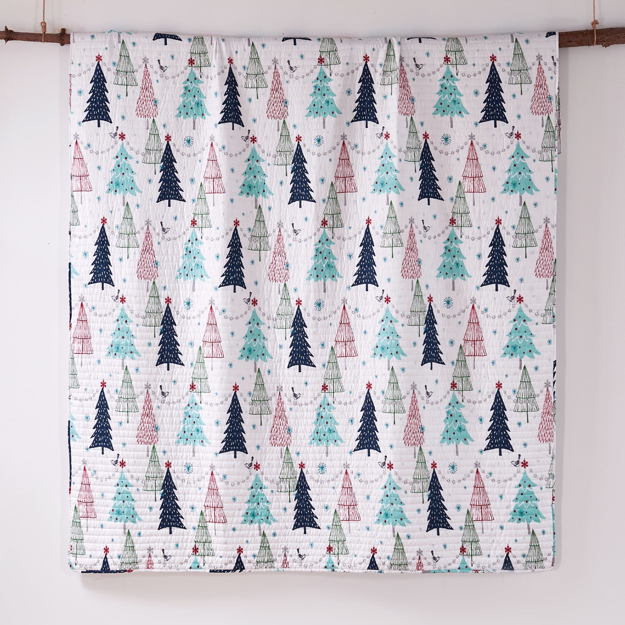 Levtex Home - White Pine Quilt Set - Full/Queen Quilt and Two Standard Shams - Christmas Tree - Blue, Red, Green and White - Quilt (88x92in.) and Shams (20x26in.) - Reversible - Cotton/Polyester