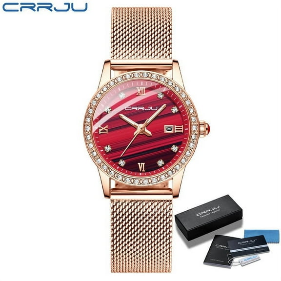Women Watch Crrju Fashion Luxury Diamond Watches Ladies Dress Simple Mesh Bracelet Waterproof Quartz Watches Zegarek Damski - Quartz Wristwatches