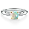 thumbnail image 3 of Gem Stone King 10K Two Tone Gold Simulated White Opal Solitaire Engagement Ring for Women | 0.50 Cttw | Round Cabochon 5MM | Gemstone October Birthstone | Size 8, 3 of 6