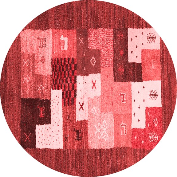 Ahgly Company Indoor Round Abstract Red Contemporary Area Rugs, 4' Round