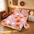 thumbnail image 2 of Homewish Cartoon Ghost Pumpkin Queen Sheets for Girls, Happy Halloween Queen Sheet Sets, Pink Orange White, 4 Pieces (1 Flat Sheet, 1 Fitted Sheet and 2 Pillowcases), 2 of 4