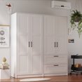 thumbnail image 6 of Wood White Wardrobe Closet with 2 Doors and 2 Drawers，Bedroom Freestanding Armoire Storage Cabinet with Shelves，Wooden Wardrobe Combination for Hanging Clothes, 6 of 6