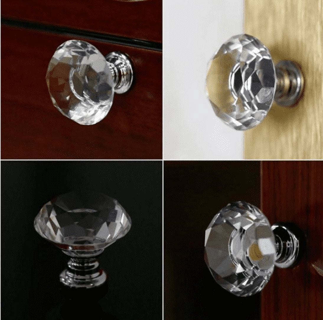 12 Pcs White Clear Crystal Glass Cabinet Knobs 30mm Diamond Shape Drawe