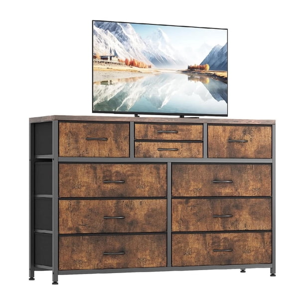 45-pulgada moderno cómoda mesa de tv: brown entertainment center con 10 cajones para dormitorio, sala de estar, closet, o entrada