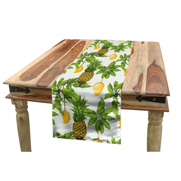 Tropical Table Runner, Pineapple Mango Leaves Palmatia Botany Art, Dining Room Kitchen Rectangular Runner, 3 Sizes, by Ambesonne