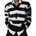 thumbnail image 2 of KelaJuan Men Warm Sweater Lightweight Striped Print V Neck Knitted Jumper Fall Casual Pullovers Tops for Streetwear, 2 of 6