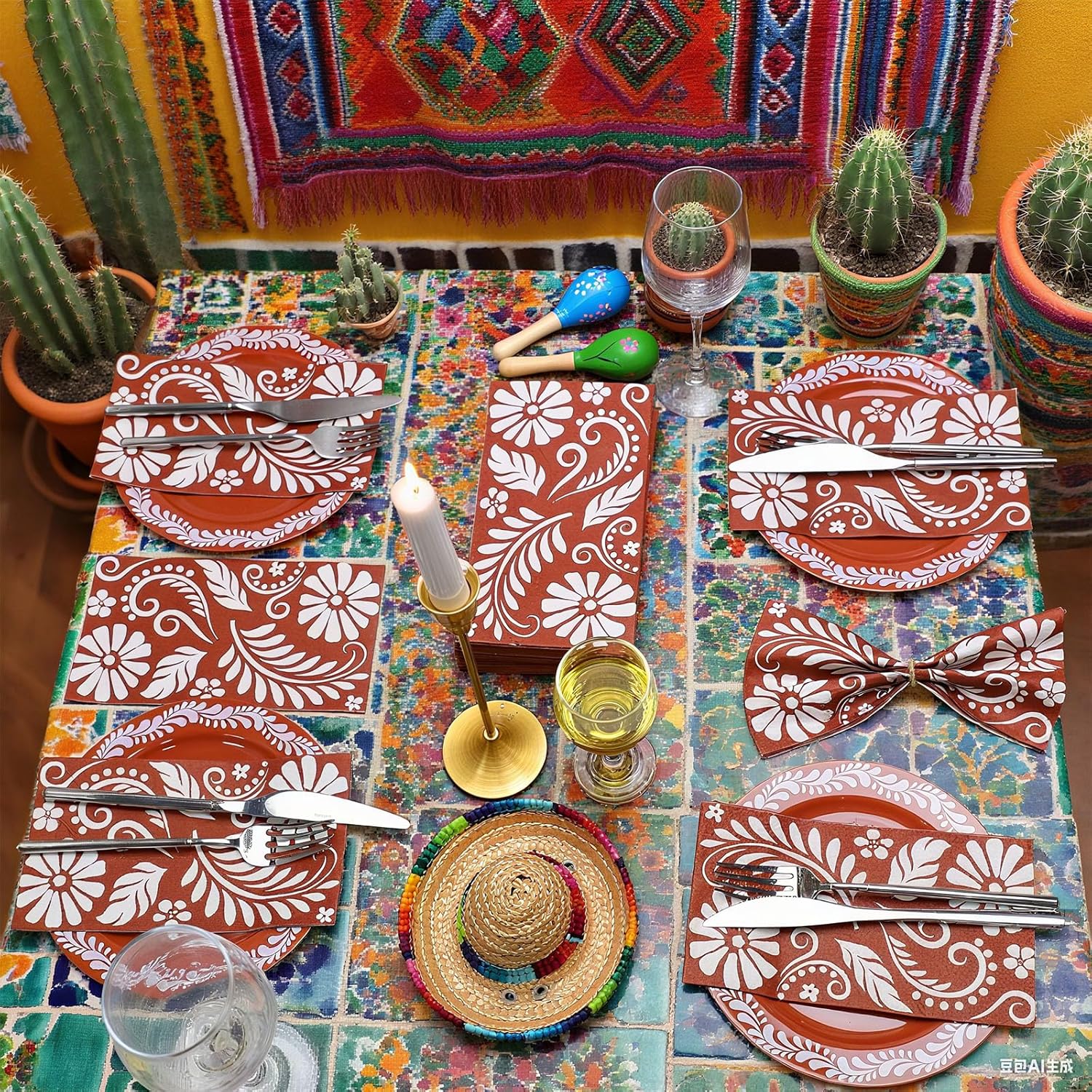 100 Pcs Cielito Lindo Party Napkins Disposable Mexican Guest Napkins Talavera Platos De Barro Decorative Napkin Brown Paper Hand Towels for Christmas Mexican Kitchen Party Wedding Birthday