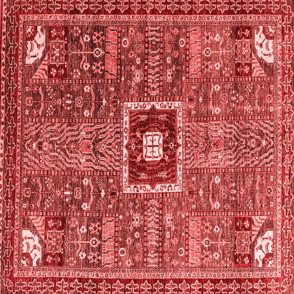 Ahgly Company Indoor Square Abstract Red Modern Area Rugs, 8' Square
