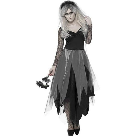 Smiffys 43729X1 Graveyard Bride Costume with Dress & Rose Veil, Extra Large - Black