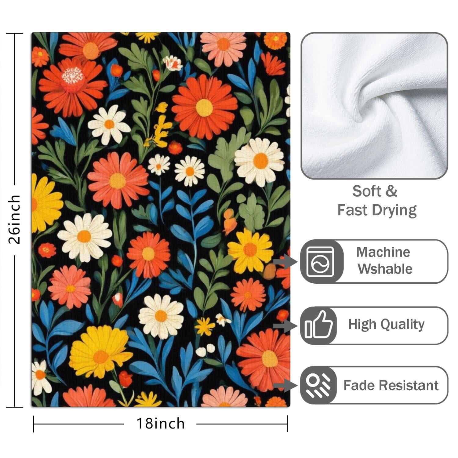 2 Pcs Funny Kitchen Towels,Pioneer Flower Microfiber Dish Towels,Kitchen Tea Towels,Kitchen Towel Set (18" X 26")