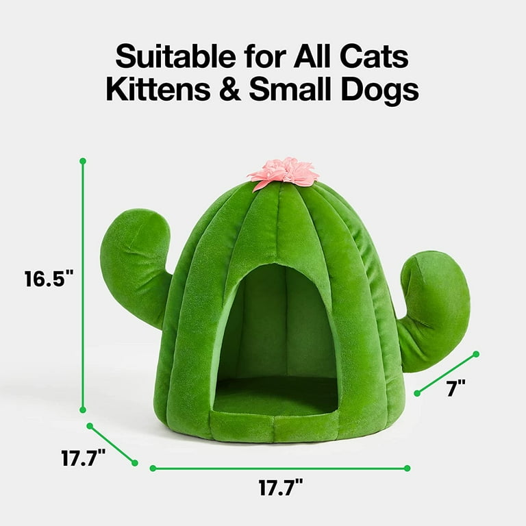 Free Shipping VETRESKA Cat Dog Bed Cat Cave Pet Dog House with Machine Washable Nest Cushion Green Cactus 16.5 Walmart