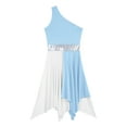 thumbnail image 6 of ZDHoor Womens One Shoulder Color Block Lyrical Liturgical Dance Dress Asymmetrical Hem Dresses Light Blue L, 6 of 7