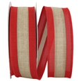 thumbnail image 1 of Reliant Ribbon 92315W-756-40K Natural Stripe Linen Value Wired Edge Ribbon - Natural & Red - 2.5 in. x 50 yards, 1 of 1