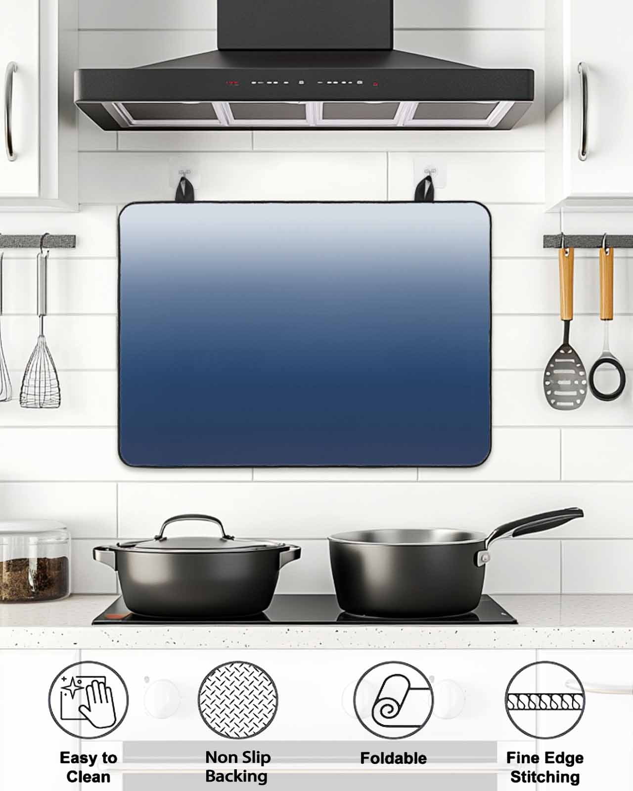 Stove Top Covers for Electric Stove, Navy Blue Ombre Glass Stovetop Cover Protector, Modern Abstract Art Gradient Aesthetics Induction Cooktop Protector Oven Mat for Kitchen Countertop 24"x21"