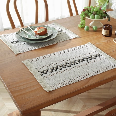 ERDOUY Cotton Heat Resistant Placemats, Dining Room Table Mats, Protect Surfaces,Non-Slip Washable Table Mats,Kitchen Decor Accessories,Set of 6, Size 19.68*11.8in, A18