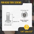 thumbnail image 2 of 1/4"x1/2" Pan Head Torx Security Screw - 10Pack - Good for Machinery - 304 Stainless Steel Tamper Proof Torx Security Fasteners - Silver Tone, 2 of 6