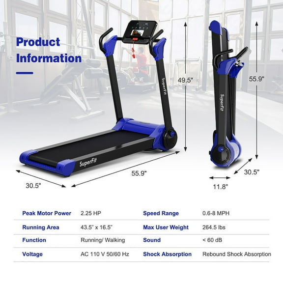 Resenkos Treadmill, Electric Treadmill, Walking Jogging Machine,2.25 HP Electric Motorized Folding Running Treadmill Machine with LED Display-Navy
