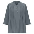 thumbnail image 5 of ClodeEU Women's 3/4 Sleeve Button-Down Shirt,Solid Color V-Neck T-Shirt,Loose Fit Summer Top Light Blue,Womens Plus S, 5 of 7