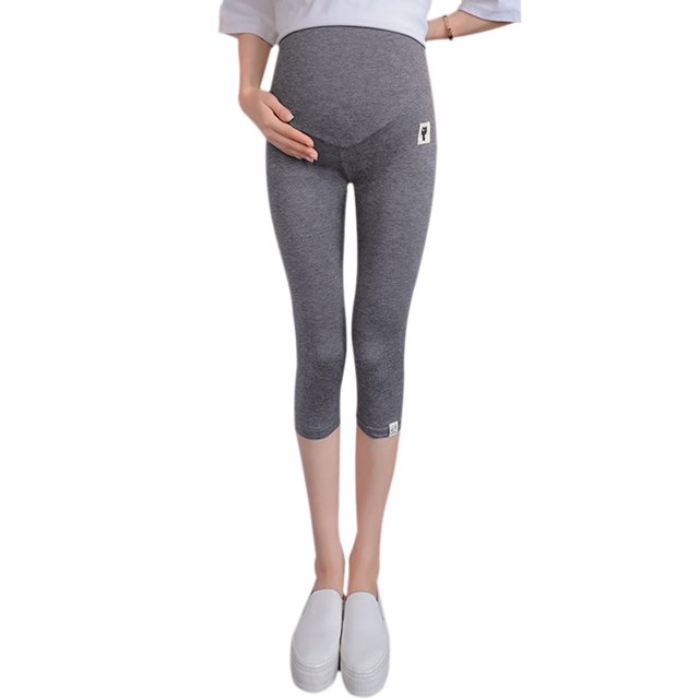 Alician Solid Color Kitten Pattern Cropped Trousers for Pregnant Woman Support Abdomen
