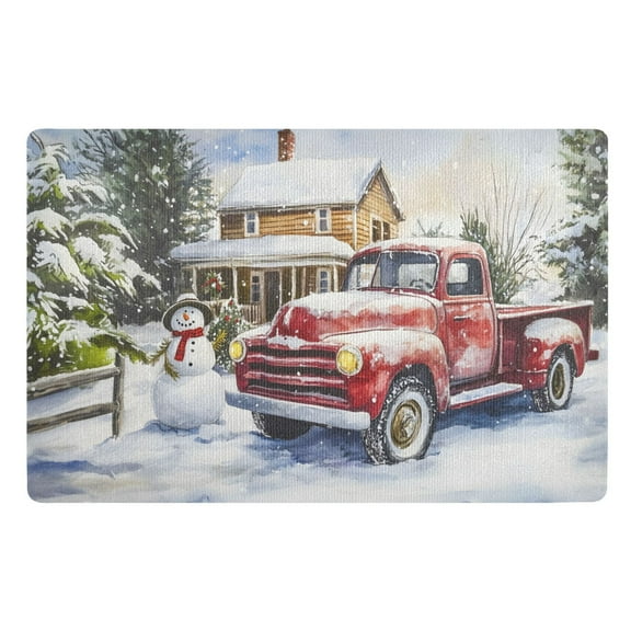 ALAZA Truck in Chritmas Door Mat Outdoor Indoor Entrance Low Profile Floor Rugs 32"x20"