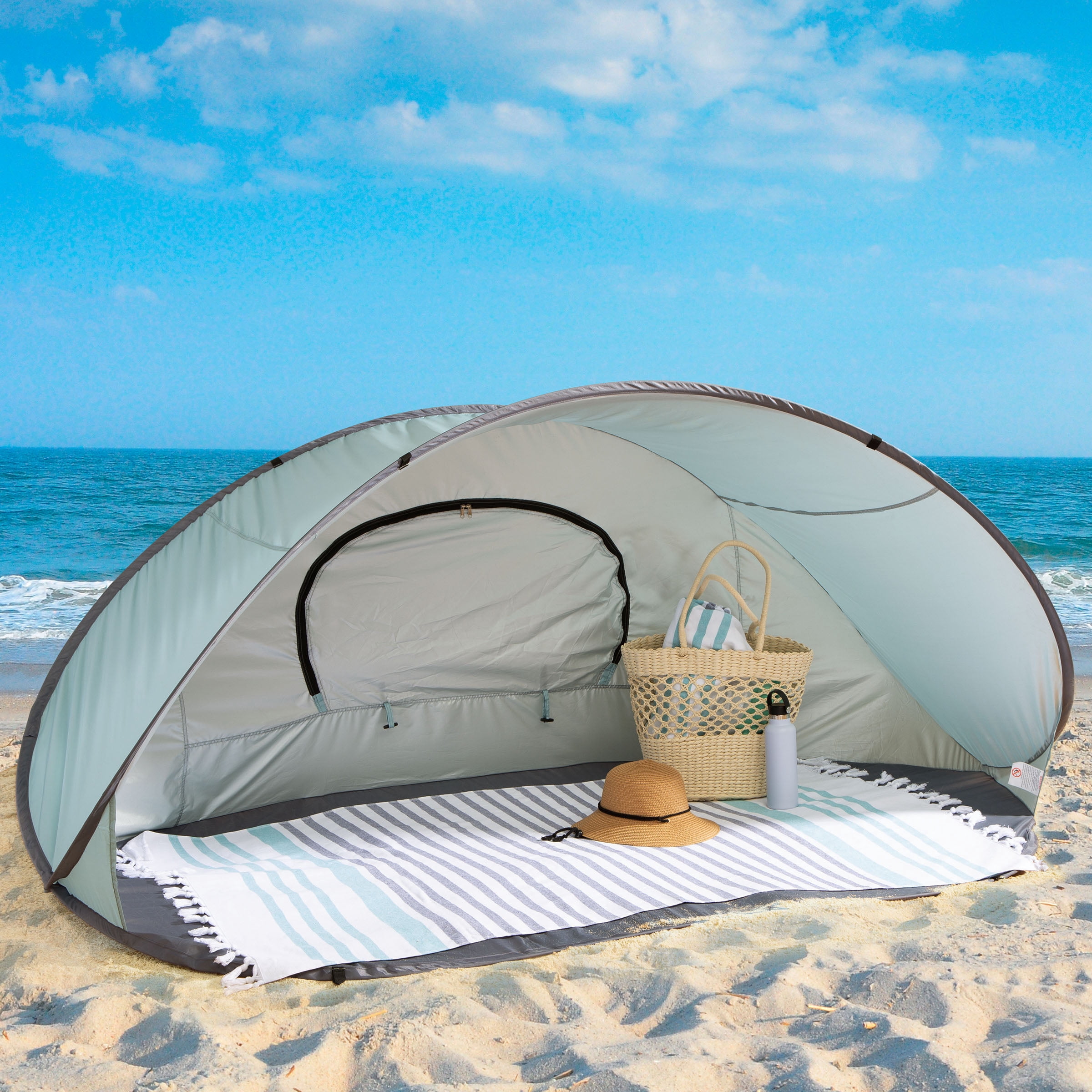 Wakeman Pop Up Beach Tent Sun Shelter - 2-3 Person UPF50+ UV Canopy, Blue