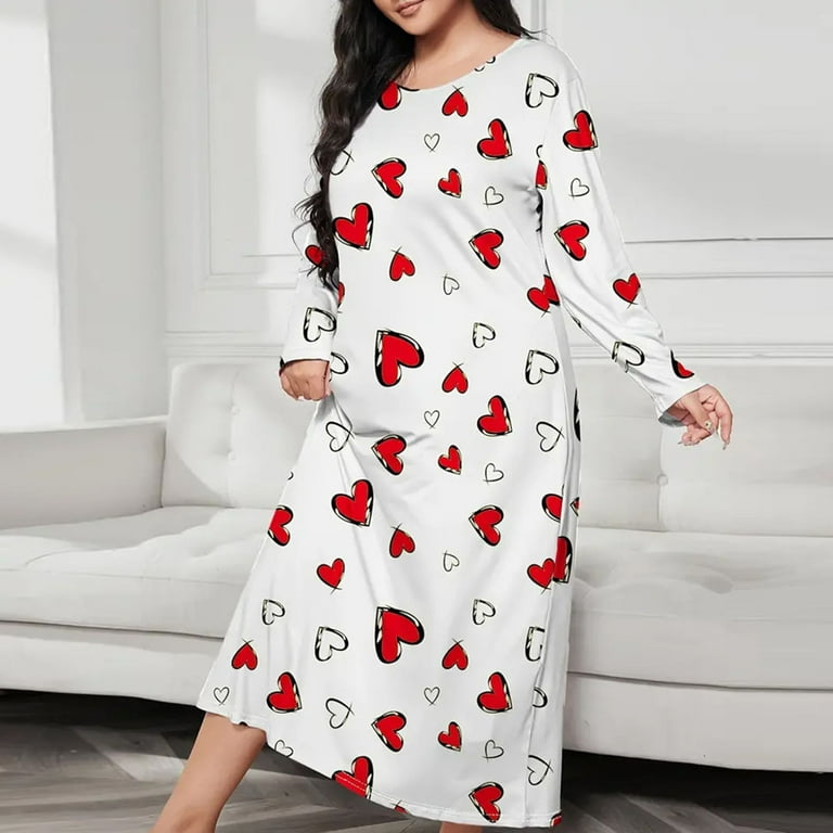 Xysaqa Women's Long Sleeve Nightgown Plus Size Sleepwear Comfy