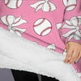 thumbnail image 3 of Oversized Wearable Blanket Hoodie,Pink Bows and Baseballs Pattern Sherpa Blanket Hoodie with Super Pockets,Super Warm Fuzzy Pullover for Women & Men, 3 of 6