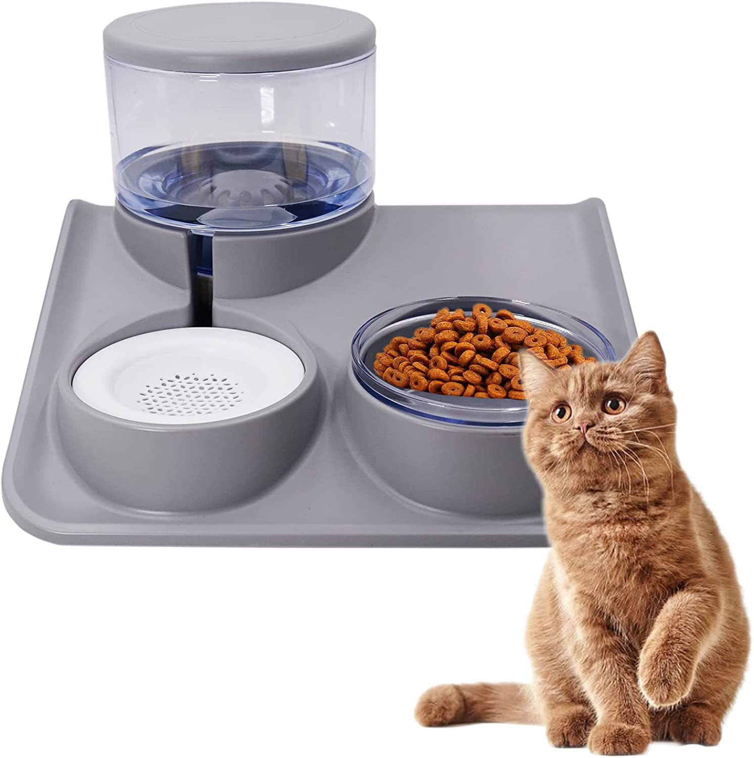 XJD Cat Automatic Water Dispenser for Small and Medium Pets, 1.8L Water and 250 Grams Food Bowl