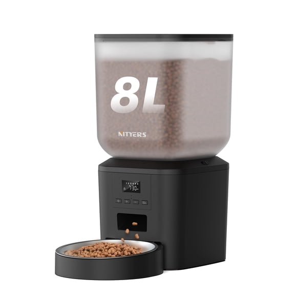 Mangeoire Automatique pour Chat - Distributeur de Nourriture Automatique pour Chien 8L/34 Tasses avec Minuterie, jusqu'à 50 Portions 6 Repas par Jour, Grand Bol Alimentaire en Acier Inoxydable, Double