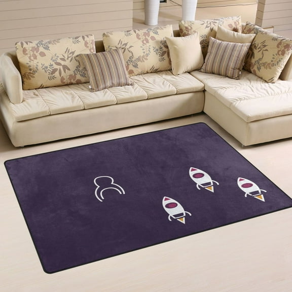 Rocket Pattern Soft Polyester Area Rug 31''x20'', Non Slip, Memory Foam, Water Absorbent