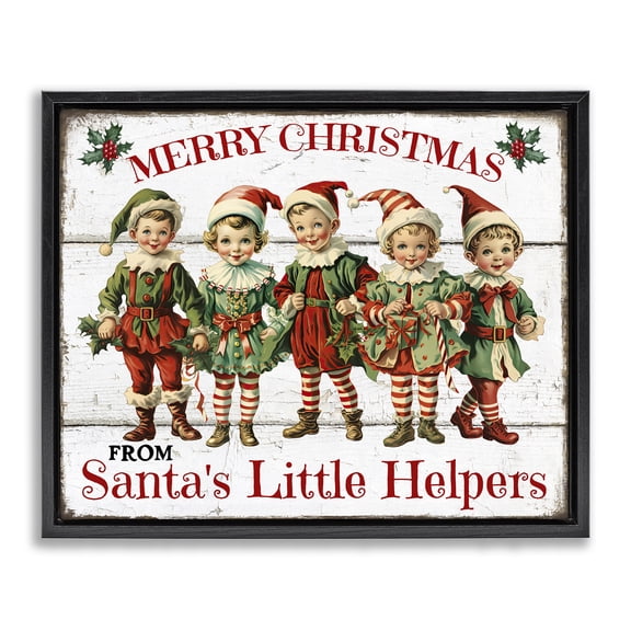 Stupell Industries Cottage Santa's Helpers Elves Black Floating Frame Canvas Art, 21 x 17, by Creatif Belle