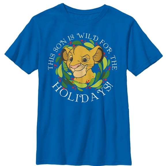 Boy's Lion King Son Wild for Holidays Graphic Tee Royal Blue Small