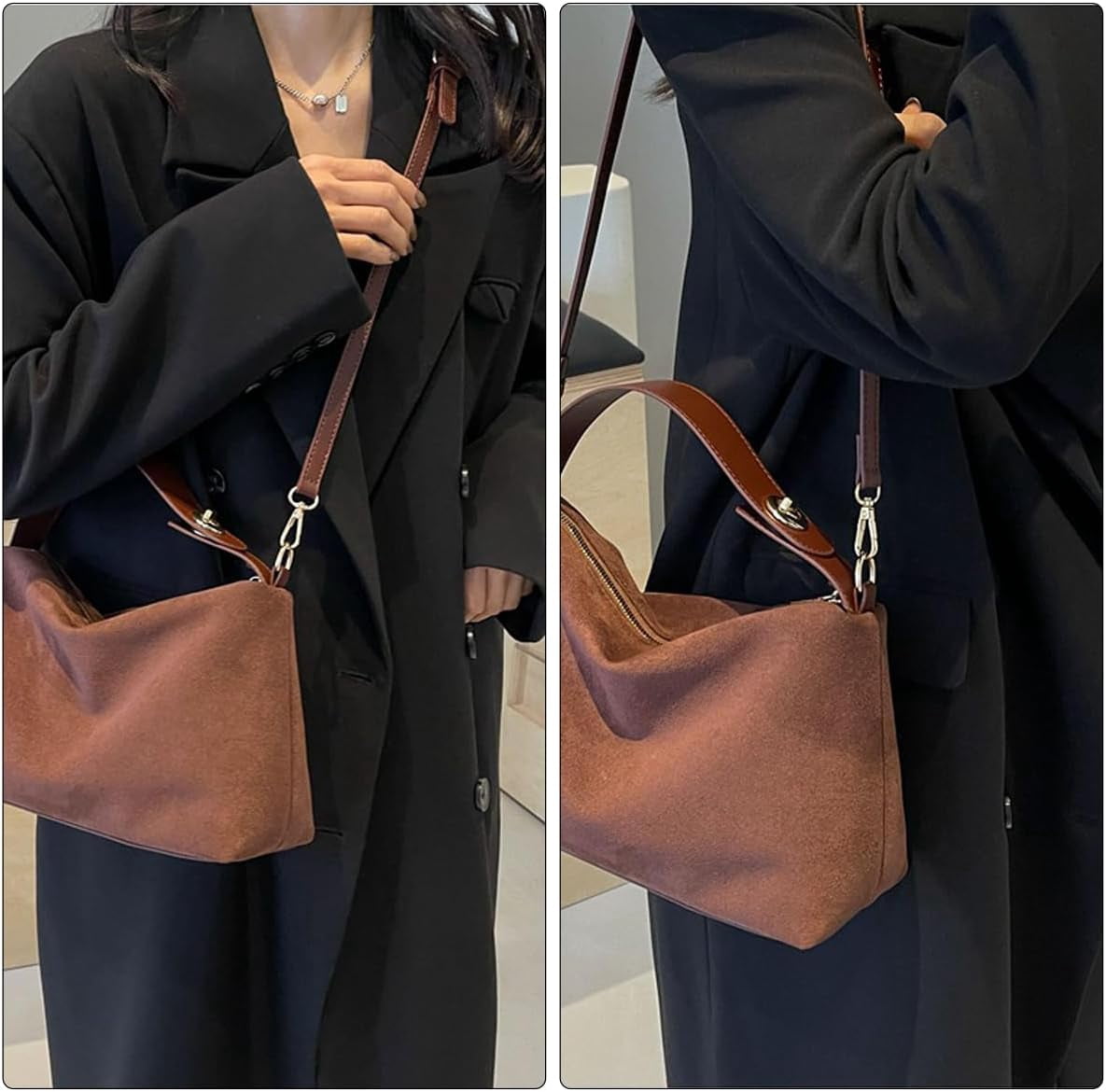 Suede Purses for Women Fashion Slouchy Shoulder Bag Retro Crescent Satchel Hobo Handbags for 2024