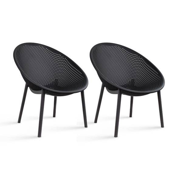 2xhome Set of 2 Modern Industrial Weather-Resistant Plastic Indoor Outdoor Side Chairs, Egg-Shaped Accent Lounge Chairs with Perforated Seat Design for Patio, Balcony, Living Room, Sunroom