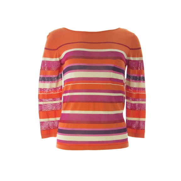 VELVET by Graham & Spencer Women's Striped Viscose Blend Boat Neck Top Small Coral