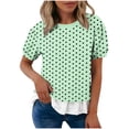 thumbnail image 2 of WAGUTH Women's Polka Dot Print Tops Crew Neck Puff Short Sleeve Casual Blouses with Ruffle Hem for Daily Wear,Green,XXL, 2 of 7