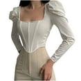 thumbnail image 1 of Pompotops Woman Solid Color Square Collar Sexy Puff Sleeve Corset Short Top, 1 of 9