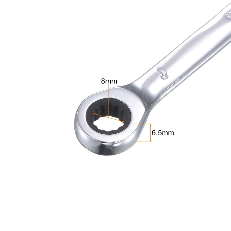 Uxcell 8mm Flex-Head Ratcheting Combination Wrench – 72 Teeth, 12-Point Box End, CR-V Steel, 180° Pivot